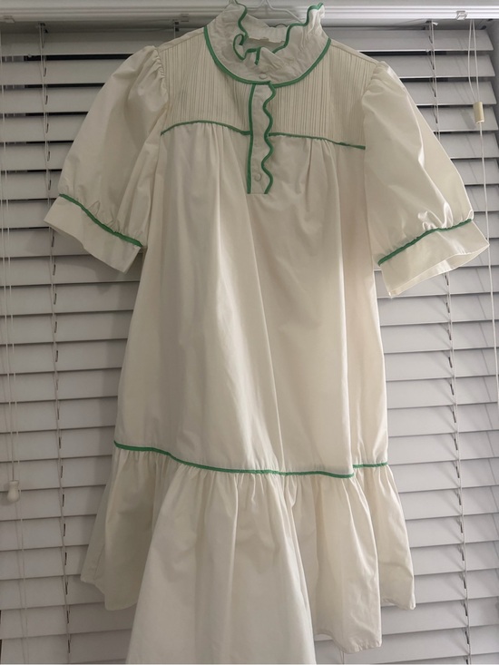 entro Dresses & Skirts - entro Cream Ruffle Dress with Green Trim